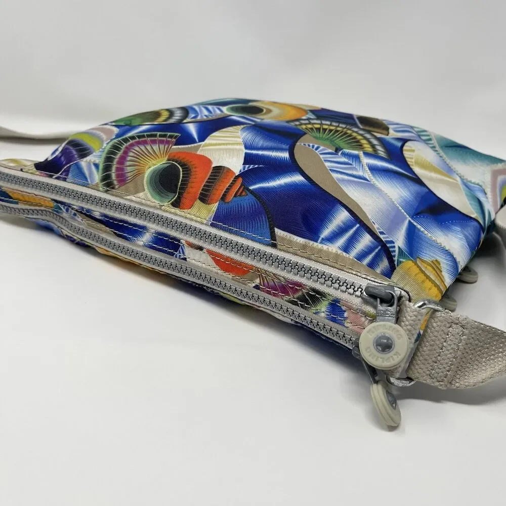 KIPLING Alvar Crossbody Bag Colorful Sea Shells Print Blue Zipper Pockets Fun - Picture 4 of 10